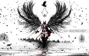 Assassin's Creed Ezio Auditore with Black Wings and Assassin Emblem HD wallpaper