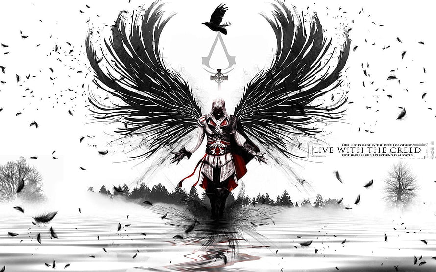 Assassin's Creed Ezio Auditore with Black Wings and Assassin Emblem HD wallpaper