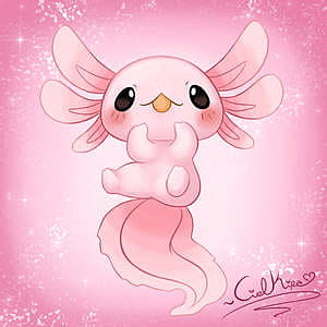 Cute Pink Axolotl Digital Illustration with Sparkling Background HD phone wallpaper