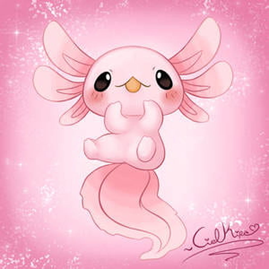 Cute Pink Axolotl Digital Illustration with Sparkling Background HD phone wallpaper