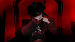 Hu Tao in Dark Gothic Aesthetic with Crown and Red Atmosphere HD wallpaper