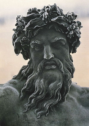 Zeus Greek Sculpture Bust with Floral Crown and Long Beard HD phone wallpaper