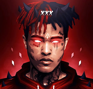 XXXTentacion Stylized Digital Portrait with Glowing Red Eyes and Dark Spiked Aesthetic HD wallpaper
