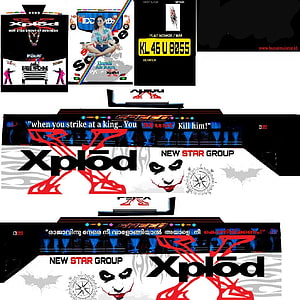 Xplod New Star Group bus livery design featuring Joker face and red flame graphics HD phone wallpaper