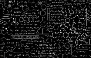 Hand-drawn organic chemistry formulas and molecular structures on a black chalkboard background HD wallpaper