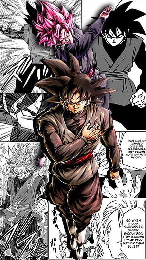 Goku Black and Super Saiyan God Manga Panel Artwork HD phone wallpaper