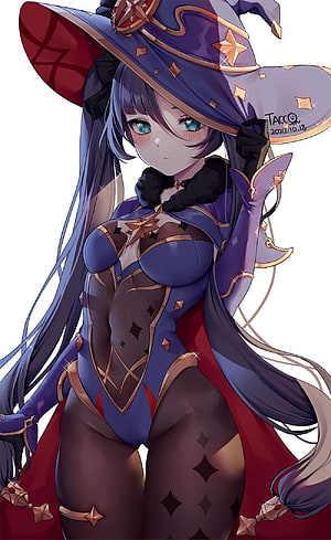 Mona the Astrologist in Purple Witch Outfit from Genshin Impact HD phone wallpaper