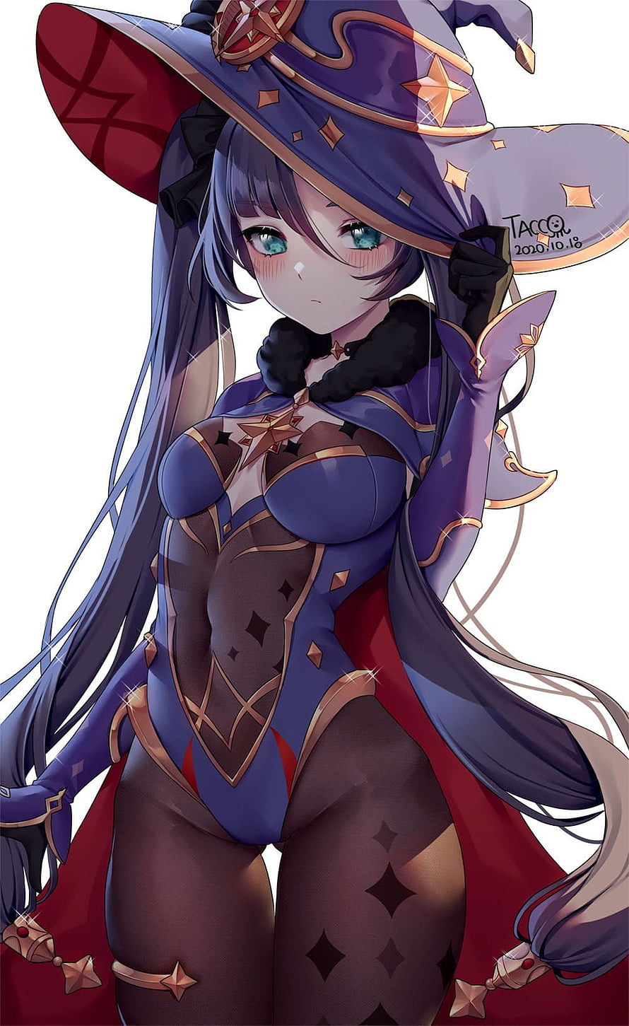 Mona the Astrologist in Purple Witch Outfit from Genshin Impact HD phone wallpaper