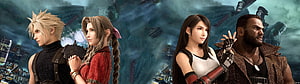 Final Fantasy VII Remake Main Character Lineup Against Misty City Skyline HD wallpaper