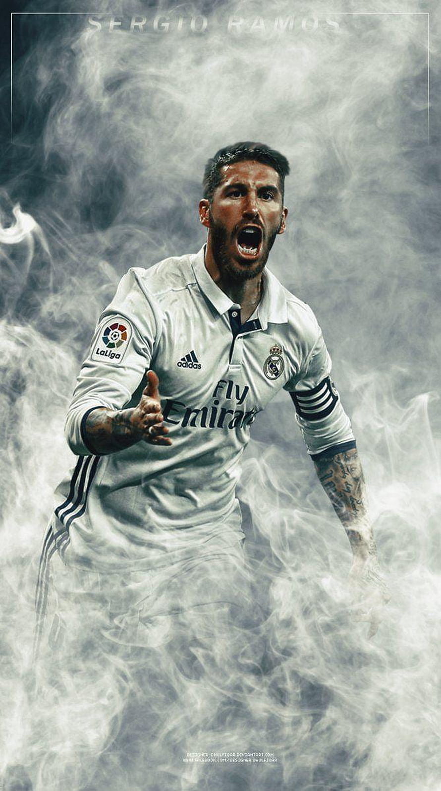 Sergio Ramos in Real Madrid Kit Roaring Through Dramatic Smoke HD phone wallpaper
