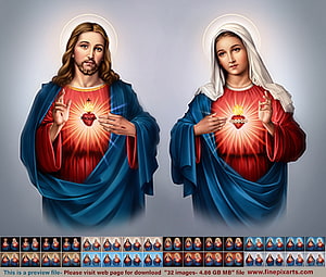 Sacred Heart of Jesus and Immaculate Heart of Mary Religious Artwork HD wallpaper