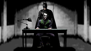 Batman and The Joker in a Dark Interrogation Room Scene HD wallpaper