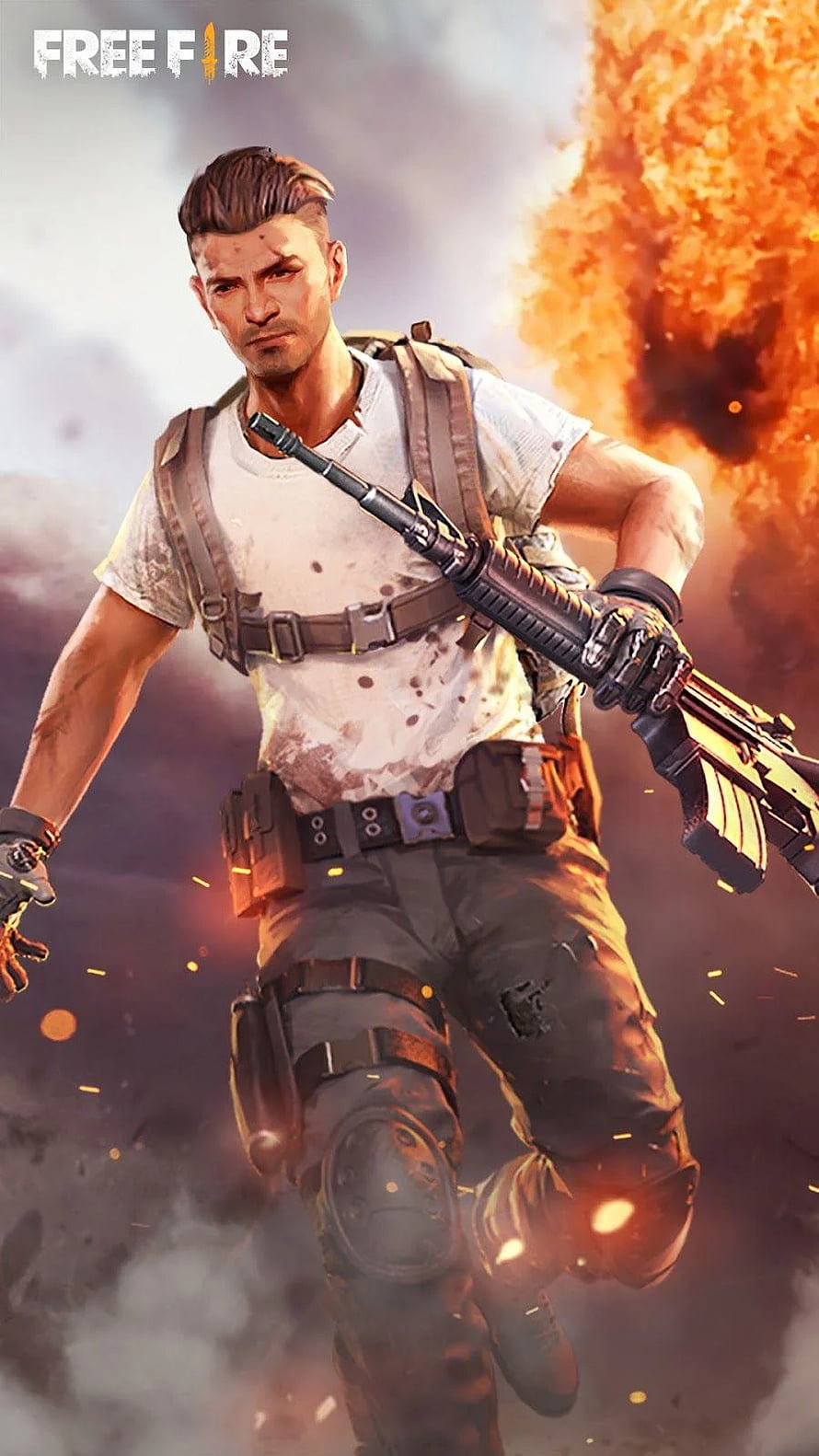 Free Fire Soldier Character Running Through Battlefield Explosion HD phone wallpaper