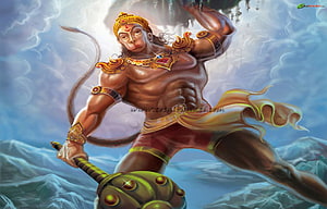 Mighty Hanuman Wielding Gada in Dynamic Mythological Digital Art, Angry Hanuman on Get, dangerous hanuman HD wallpaper