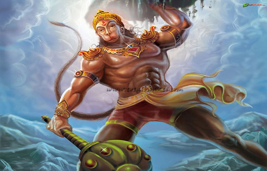 Mighty Hanuman Wielding Gada in Dynamic Mythological Digital Art HD wallpaper