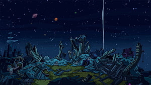 Adventure Time Ooo Ruins Under Starry Night Sky with Distant Planets HD wallpaper