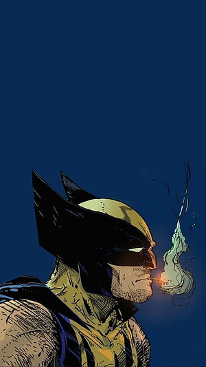 Wolverine smoking cigarette in dark blue comic book style portrait HD phone wallpaper