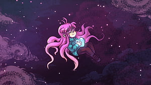 Celeste Game Artwork: Madeline Floating in a Dreamy Purple Cosmos HD wallpaper