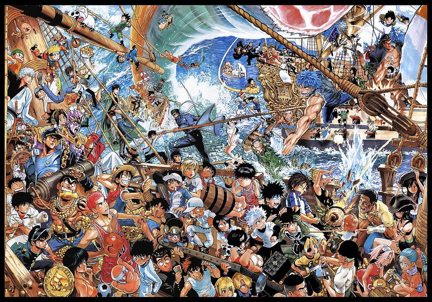 Shonen Jump 40th Anniversary Poster by Yusuke Murata Featuring Iconic Manga Characters HD wallpaper