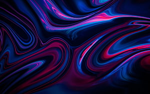 Vibrant Abstract Liquid Swirls in Neon Pink and Deep Blue Tones HD wallpaper