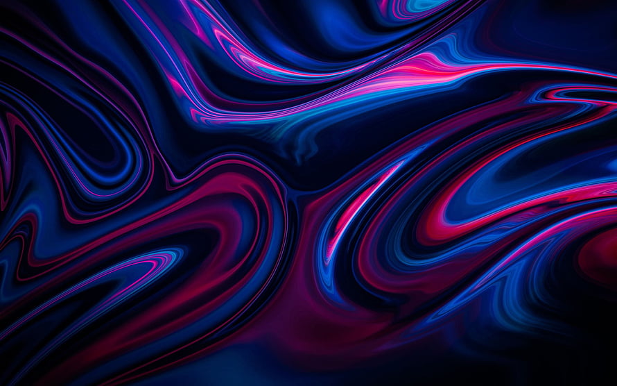 Vibrant Abstract Liquid Swirls in Neon Pink and Deep Blue Tones HD wallpaper