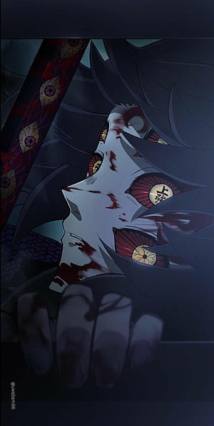 Kokushibo from Demon Slayer Anime with Multiple Eyes and Blood Stains HD phone wallpaper