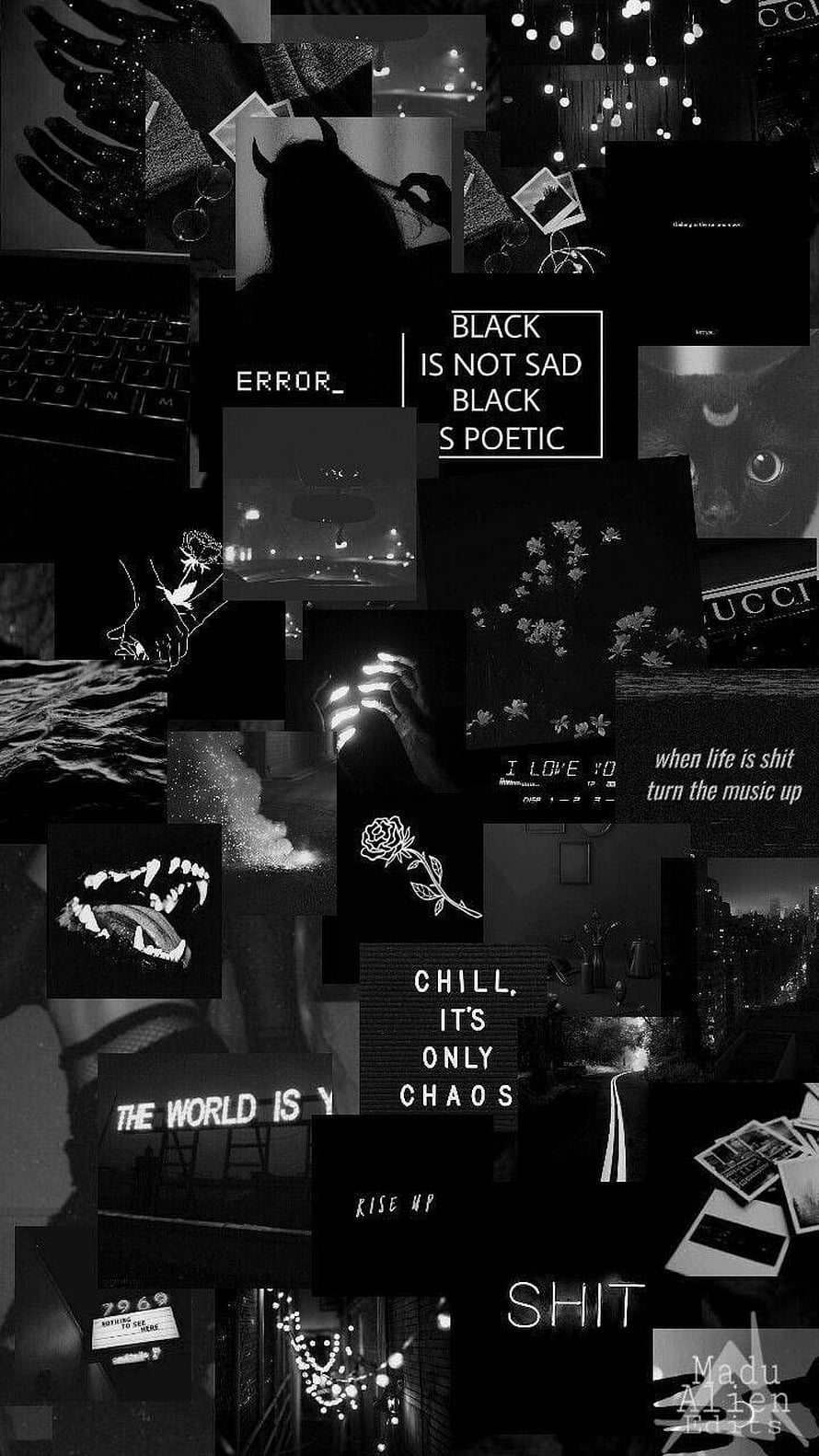 Dark Aesthetic Collage with Monochrome Photography and Edgy Typography HD phone wallpaper