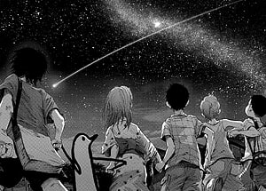 Oyasumi Punpun manga panel of children watching a shooting star under a starry night sky HD wallpaper
