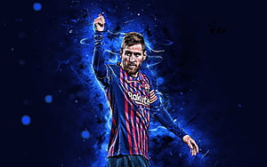 Lionel Messi FC Barcelona Blue Lightning Digital Art Portrait HD wallpaper
