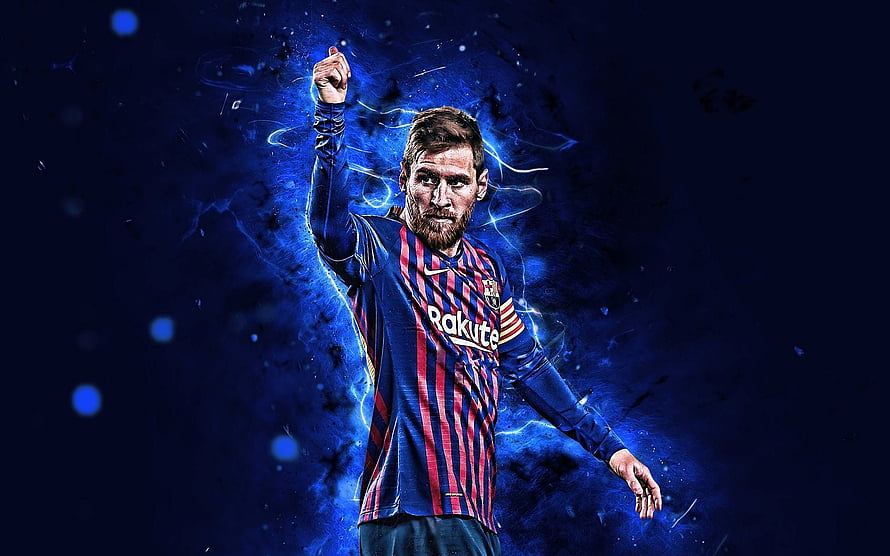 Lionel Messi FC Barcelona Blue Lightning Digital Art Portrait HD wallpaper