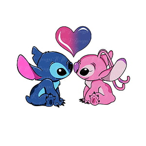 Stitch and Angel Kissing with Heart, Lilo and Stitch Valentine Illustration HD phone wallpaper