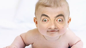 Funny Baby With Exaggerated Facial Expression And Wide Eyes On White Background HD wallpaper