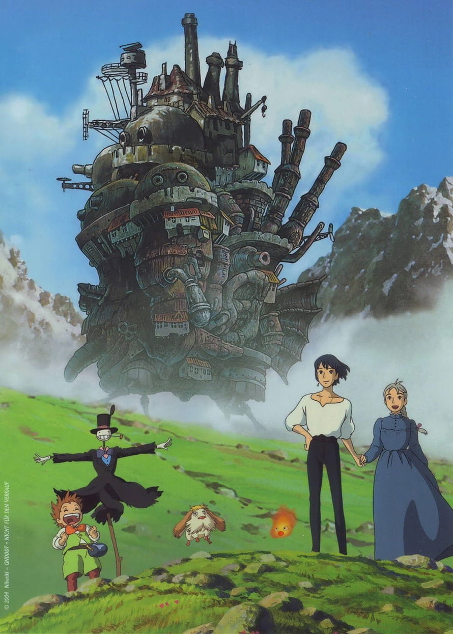 Howl's Moving Castle Anime Poster Featuring Characters and Steampunk Fortress HD phone wallpaper
