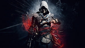 Assassin's Creed IV Black Flag Hooded Assassin with Pistol and Red Energy HD wallpaper