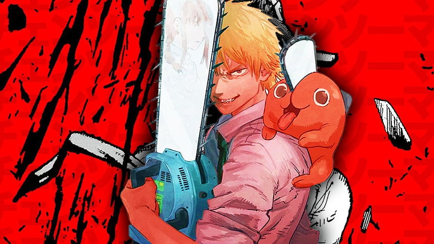 Chainsaw Man Denji and Pochita Anime Illustration with Red Background HD wallpaper