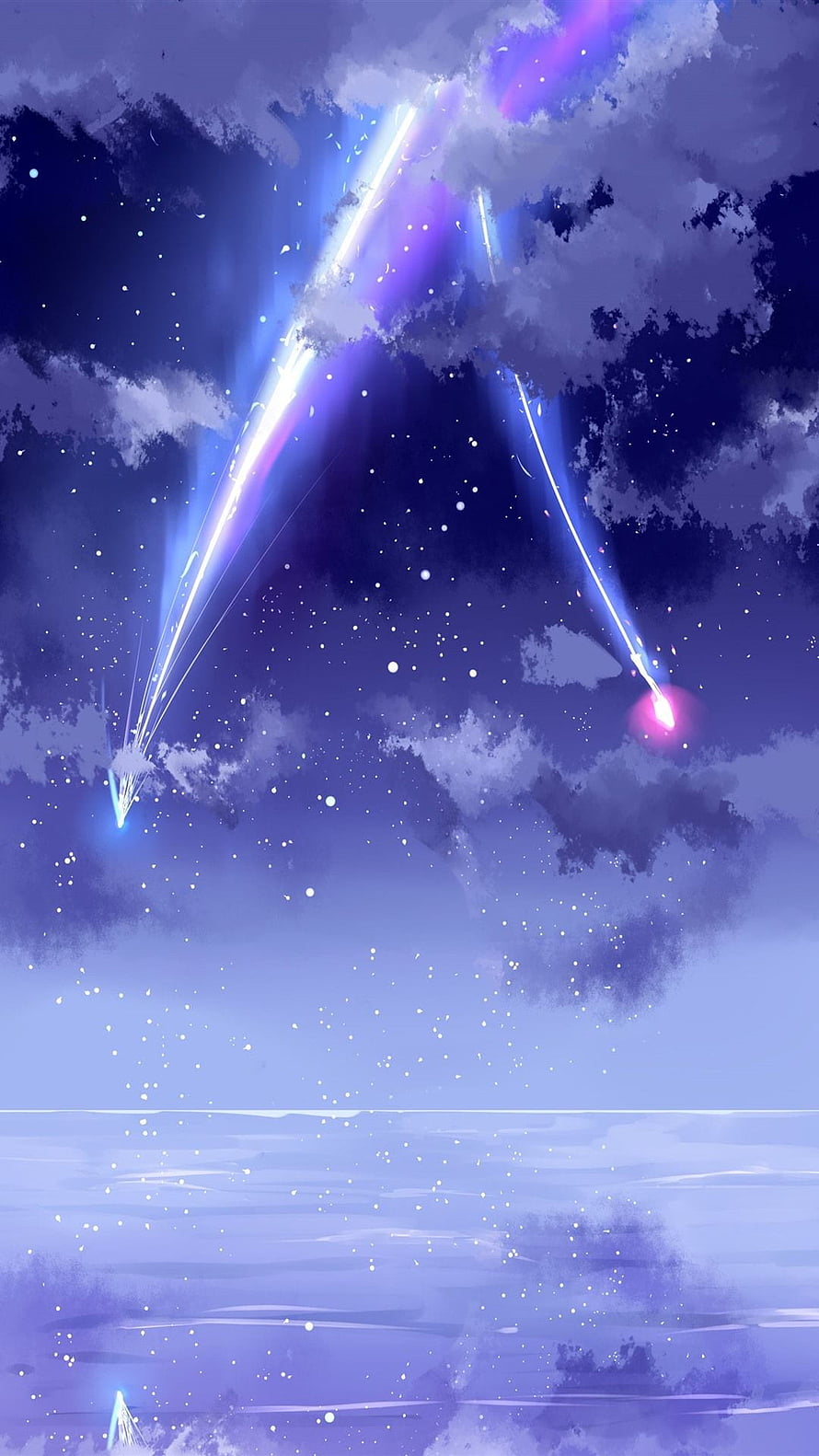 Your Name Anime Meteor Shower Over Calm Ocean at Night HD phone wallpaper