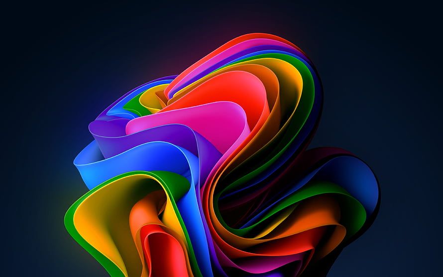Vibrant Rainbow Ribbon Sculpture Abstract 3D Artwork on Dark Background HD wallpaper