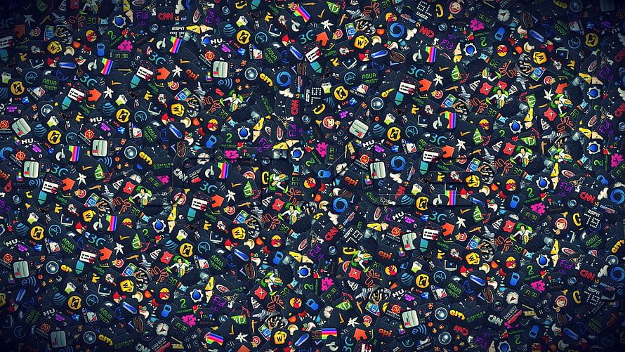 Dense Pattern of Colorful Social Media and Tech App Icons on Dark Background HD wallpaper