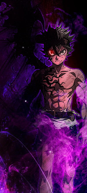 Asta from Black Clover with dark energy aura and glowing red eye in dramatic anime illustration HD phone wallpaper