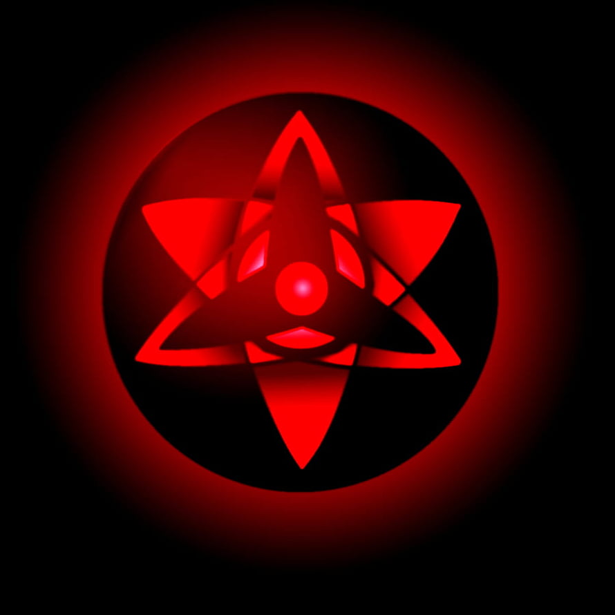 Glowing Red Mangekyou Sharingan Eye Symbol on Black Background HD phone wallpaper