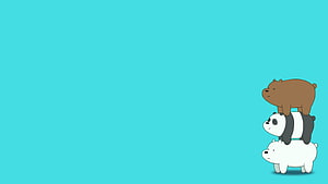 We Bare Bears Trio Stacked on Solid Turquoise Background HD wallpaper