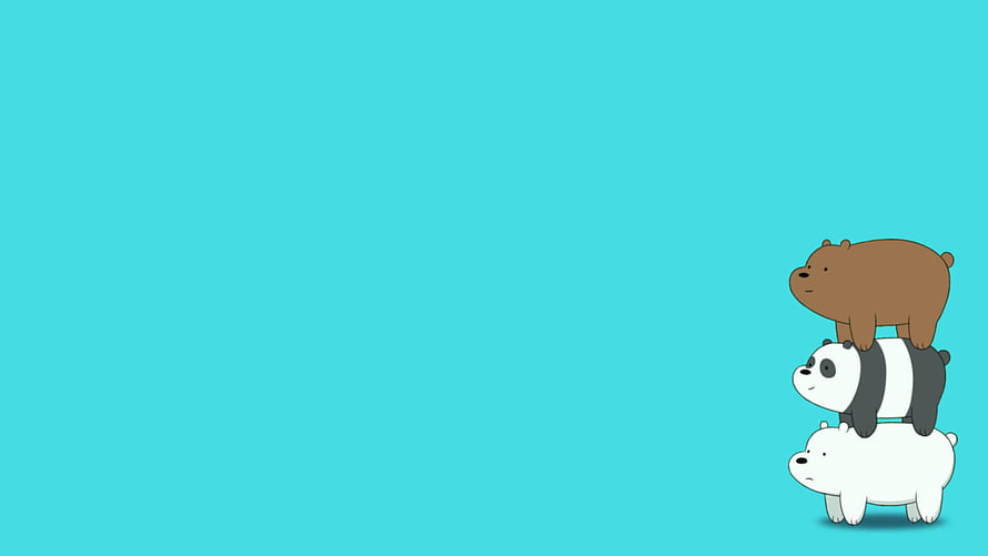 We Bare Bears Trio Stacked on Solid Turquoise Background HD wallpaper