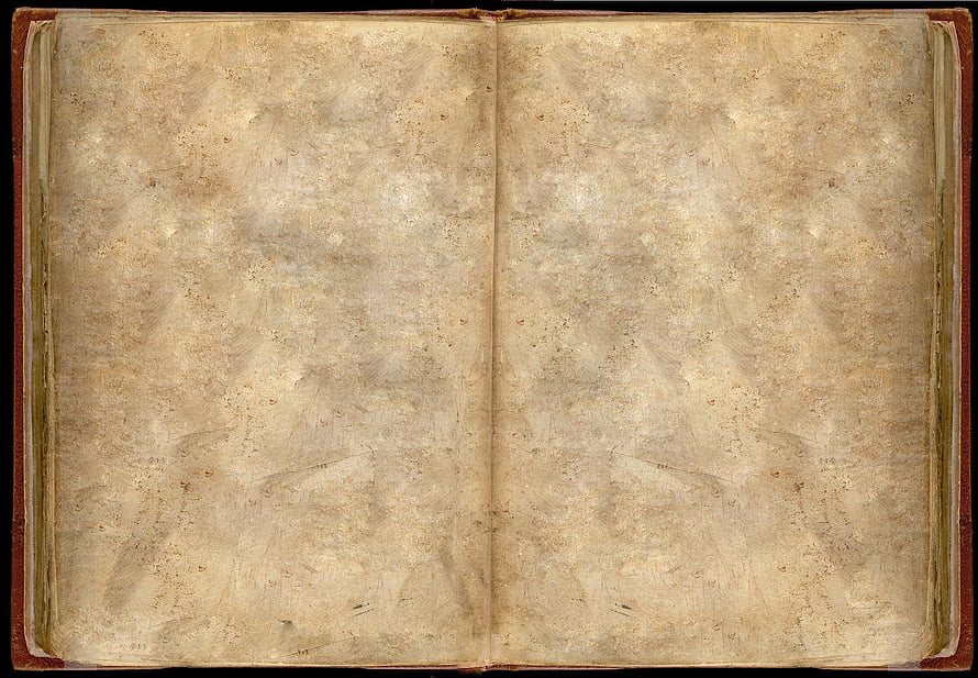 Open antique book spread with aged parchment pages and faded ink marks HD wallpaper