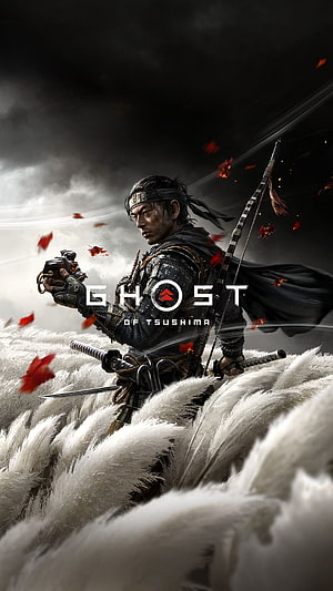 Ghost of Tsushima Samurai Warrior in White Grass with Katana and Arrow HD phone wallpaper