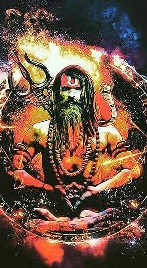 Aghori Sadhu Portrait with Rudraksha Mala and Cosmic Aura HD phone wallpaper
