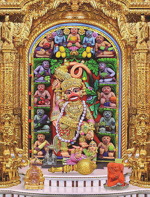 Kashtbhanjandev Temple Deity with Hanuman and Golden Carved Shrine, Welcome to Kashtbhanjandev Temple, sarangpur HD phone wallpaper