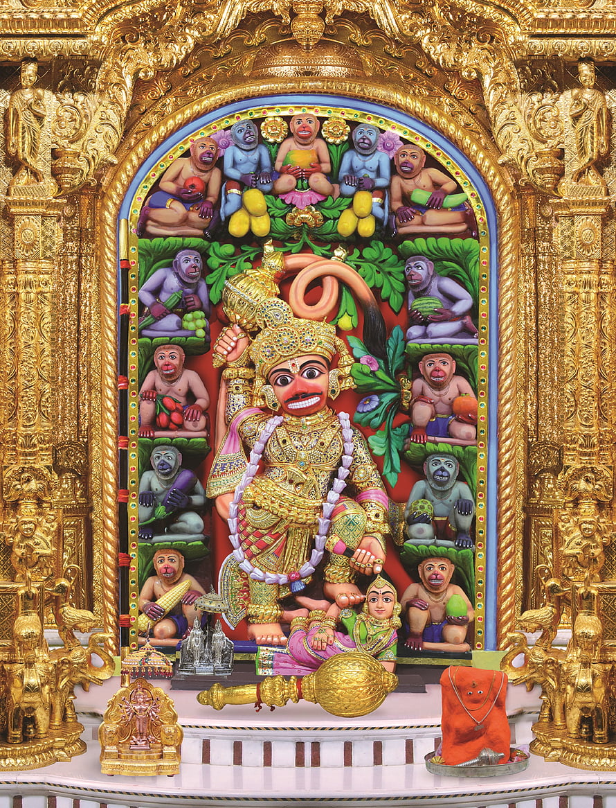 Kashtbhanjandev Temple Deity with Hanuman and Golden Carved Shrine HD phone wallpaper