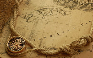 Vintage Compass and Rope on Antique Mediterranean Map HD wallpaper
