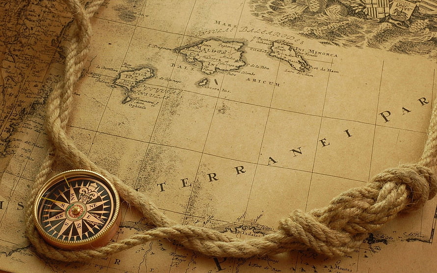 Vintage Compass and Rope on Antique Mediterranean Map HD wallpaper