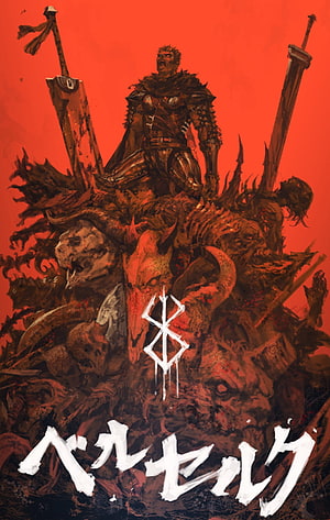 Berserk Manga Key Visual: Guts on a Throne of Skulls and Swords HD phone wallpaper